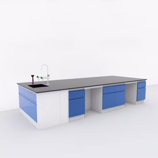 All Steel Island Floor-Mounted Lab Work Bench for Hospital and School with Metal Cabinet Unit Acidproof